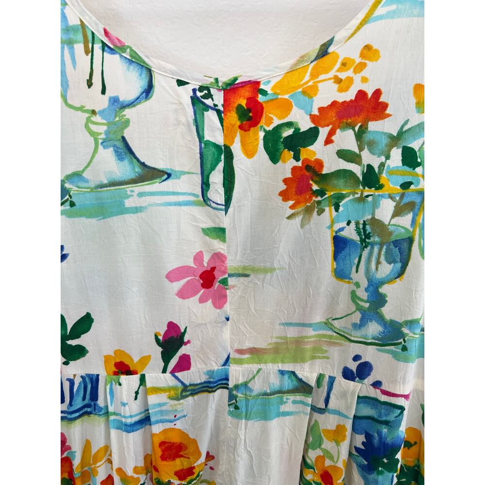 Jams World Womens Small Floral Midi Dress Beach Boho Vacation Resort Watercolor - Picture 9 of 16